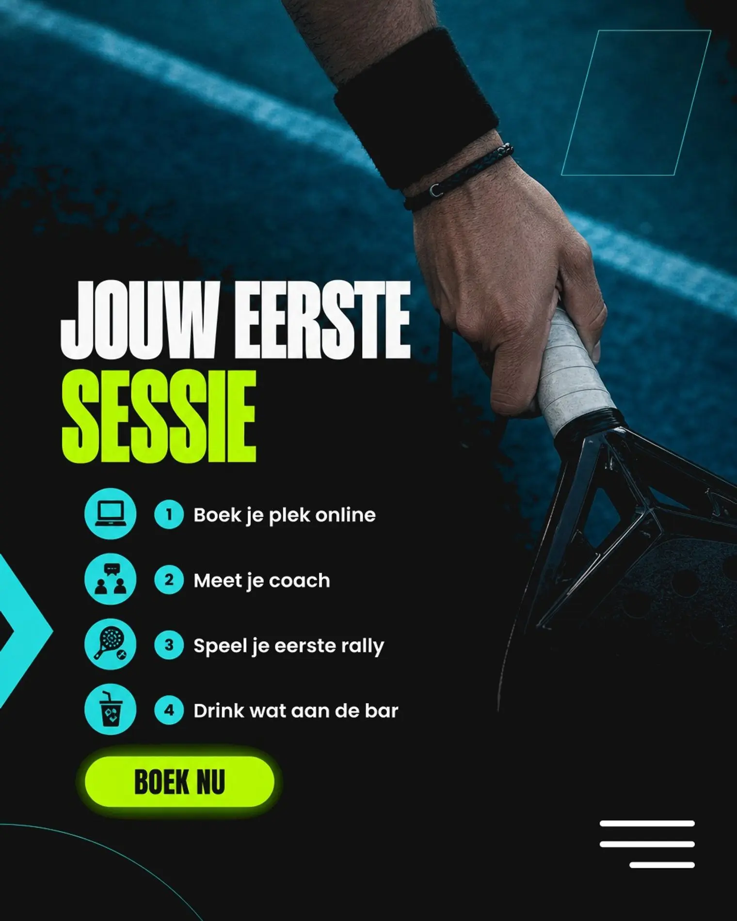Padel Mate Club · Instagram — Binnen 15 minuten sta je te rallyën. Zo werkt je eerste sessie bij Padel Mate Club. Boek je plek via Playtomic en wij regelen de rest.
